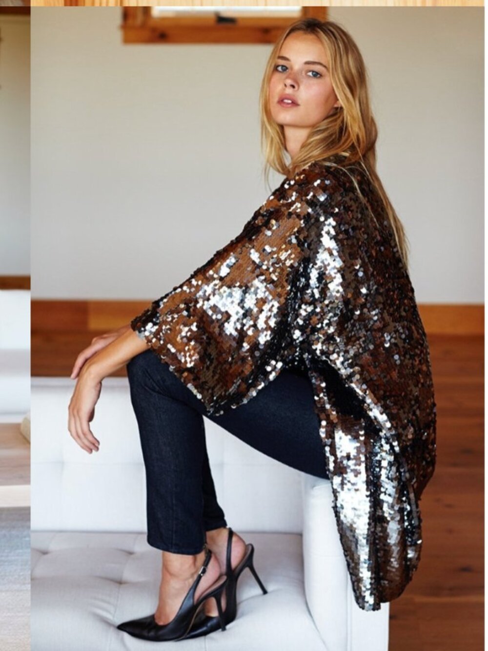 NWT Emerson Fry Sequin Kimono Jacket Womens Medium Large Gunmetal Black NEW